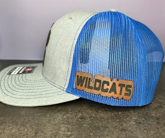 Lexington "L" Engraved on Trucker Hat - Richardson 112 Hat - Heather Grey/Royal Blue - with Lexington Patch.