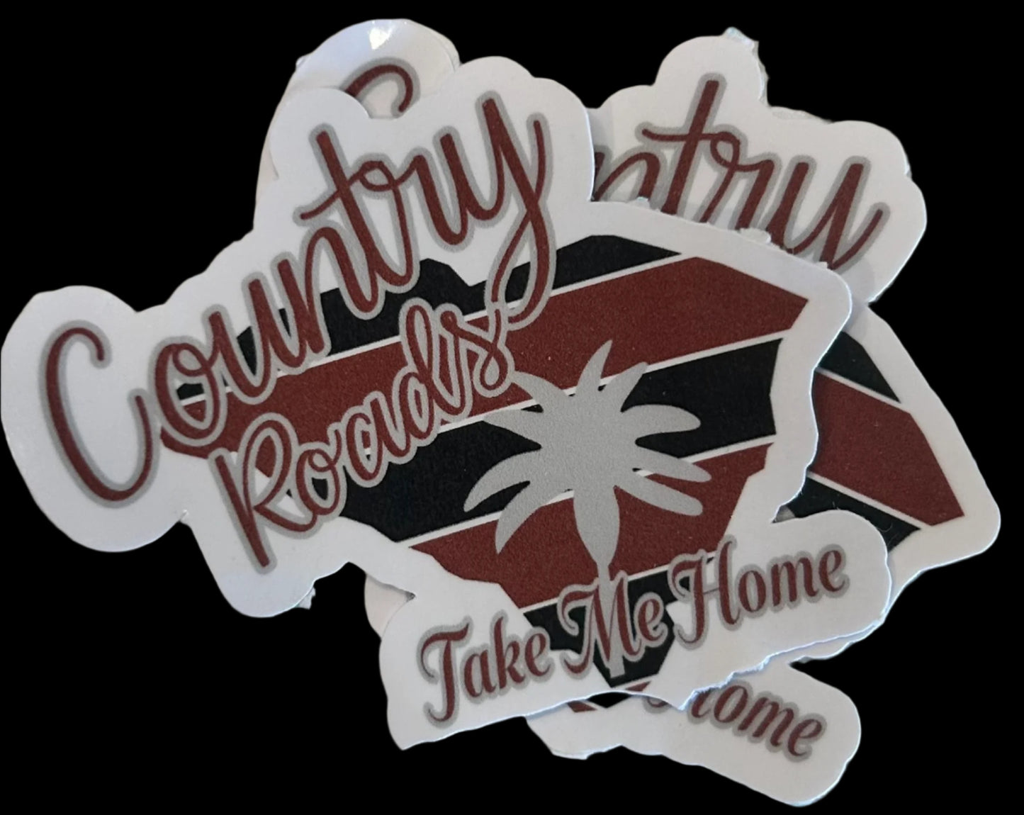 “Country Roads Take Me Home" cut in SC shape with Garnet and Black Colors custom sticker 3"x2.5"