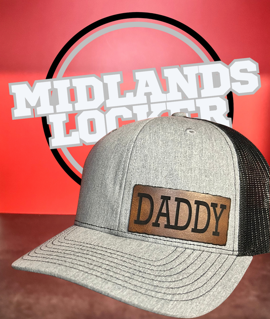 Trucker Hat - Richardson 112 Hat - - Heather Grey/Black - with "DADDY" on Rectangle Patch
