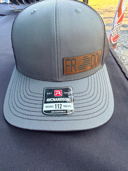 Trucker Hat - Richardson 112 Hat - -[Charcoal/Black] - with "[FREEDOM]" Patch