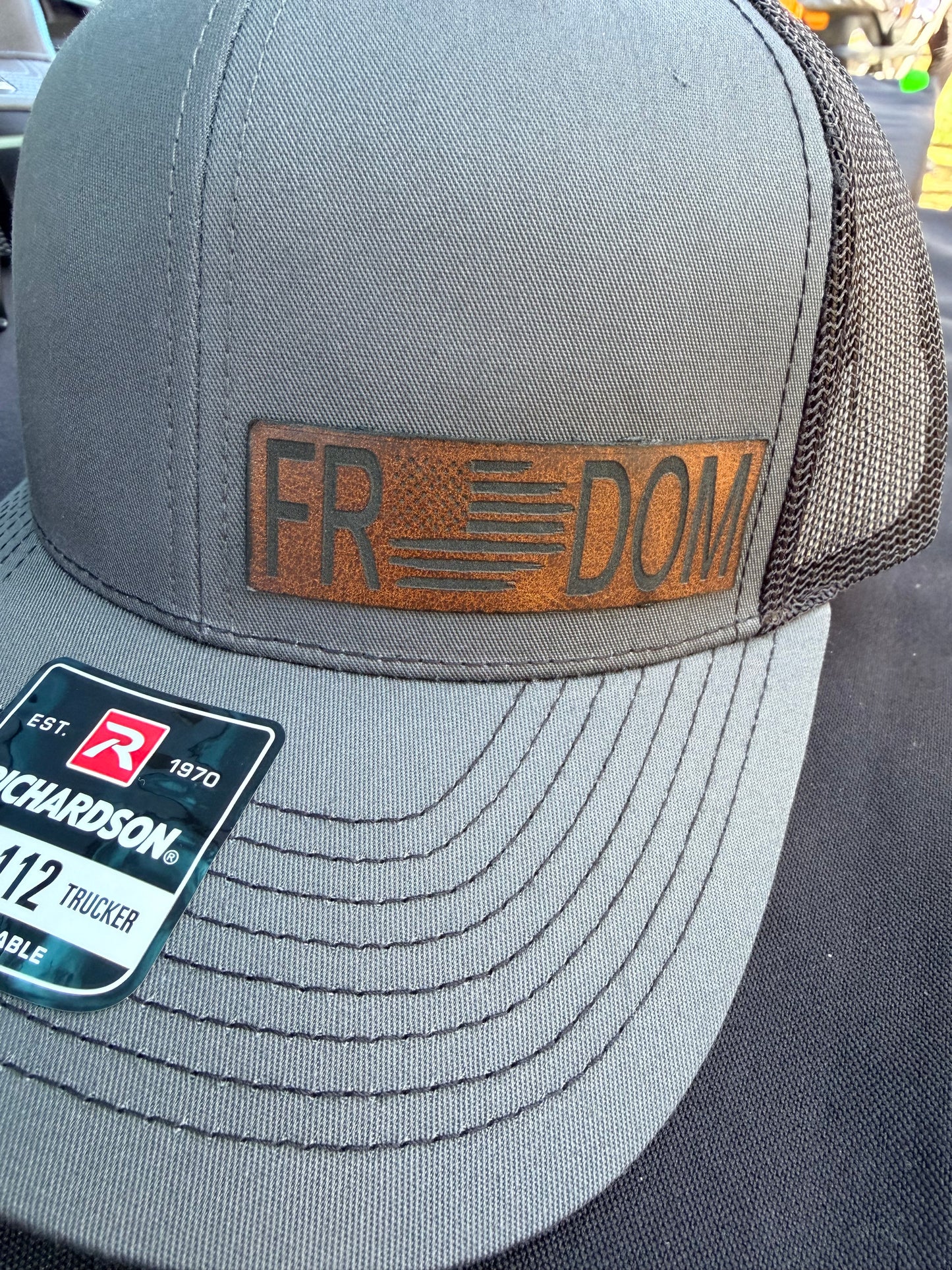 Trucker Hat - Richardson 112 Hat - -[Charcoal/Black] - with "[FREEDOM]" Patch