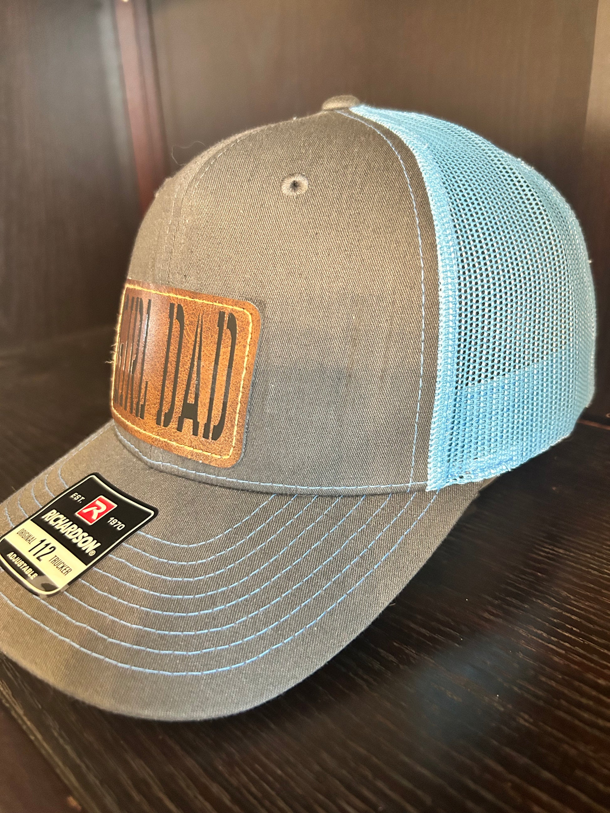 "GIRL DAD" on Rustic Leather Patch Trucker Hat