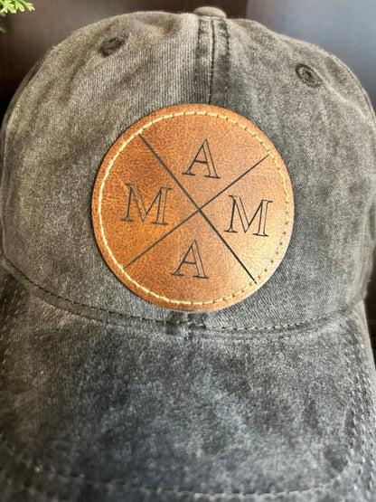 "MAMA" Rustic Patch on Adjustable Hat with Pony Tail Slot