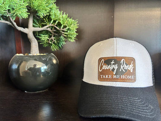 "Country Roads Take Me Home" with SC Background Patch on Trucker Hat
