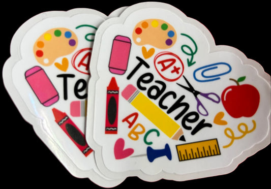 “Teacher" cut in shape of a heart Teacher appreciation Custom sticker 2.75"x2.5"
