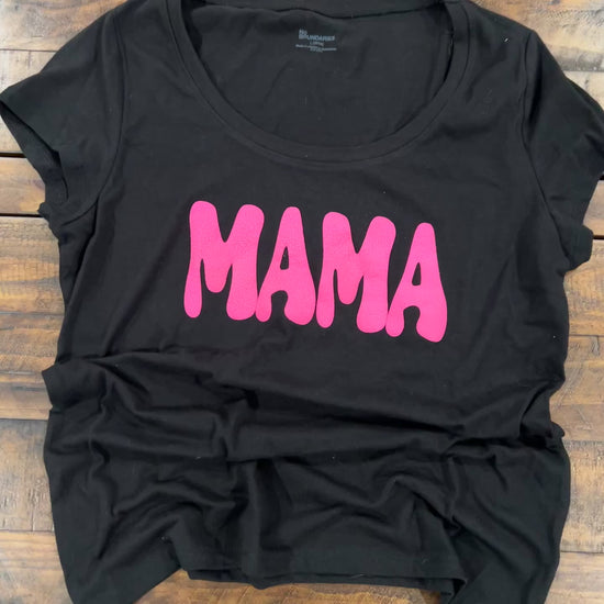 Custom "Mama" T-Shirt with pink raiser puffy lettering